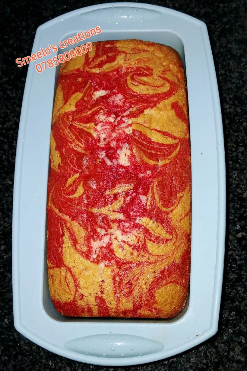 Marble red velvet and vanilla loaf cake